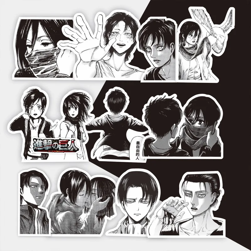 75pcs Attack on Titan Animation Black and White Stickers Eren Jaeger Laptop Water Cup Desktop Guitar Luggage Decorative Stickers