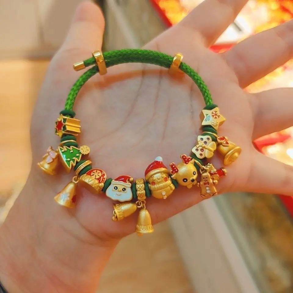 Christmas Gift New Explosions DIY Casual Matching Jewelry Bracelet Santa Claus Couple Hand-woven Hand Rope with Christmas Charms