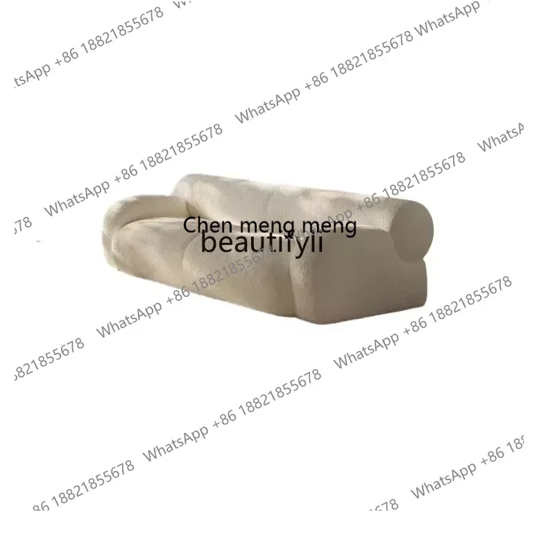 2003    Nordic modern minimalist master, small apartment living room cream style lamb wool fabric sofa can be customized