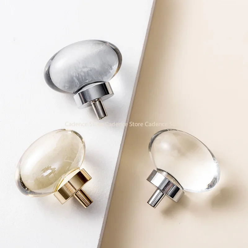 Solid Copper Pigeon Eggs Kitchen Cabinet Handles Brass Cupboard Wardrobe Door Knob Champagne Gold Crystal Furniture Drawer Pulls