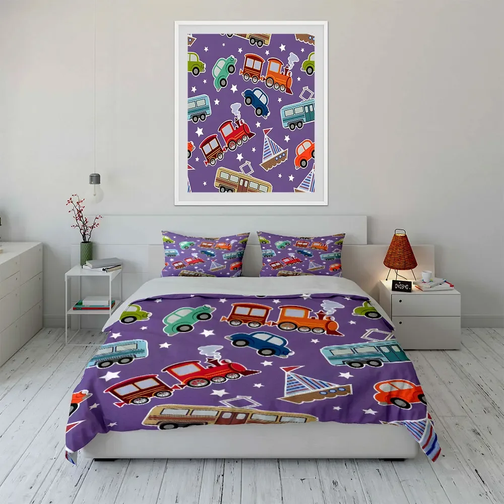 

"Kids Transportation Design Bedding Set" Multiple sizes kid's and adults' bedroom Exquisite 3PC bedding set, gift