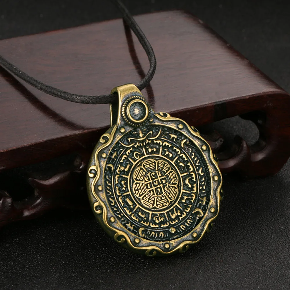 Solid Brass to Do Old Six Word Pendant Transfer Nine Palace Eight Trigrams Sutra Copper Pendant Wholesale