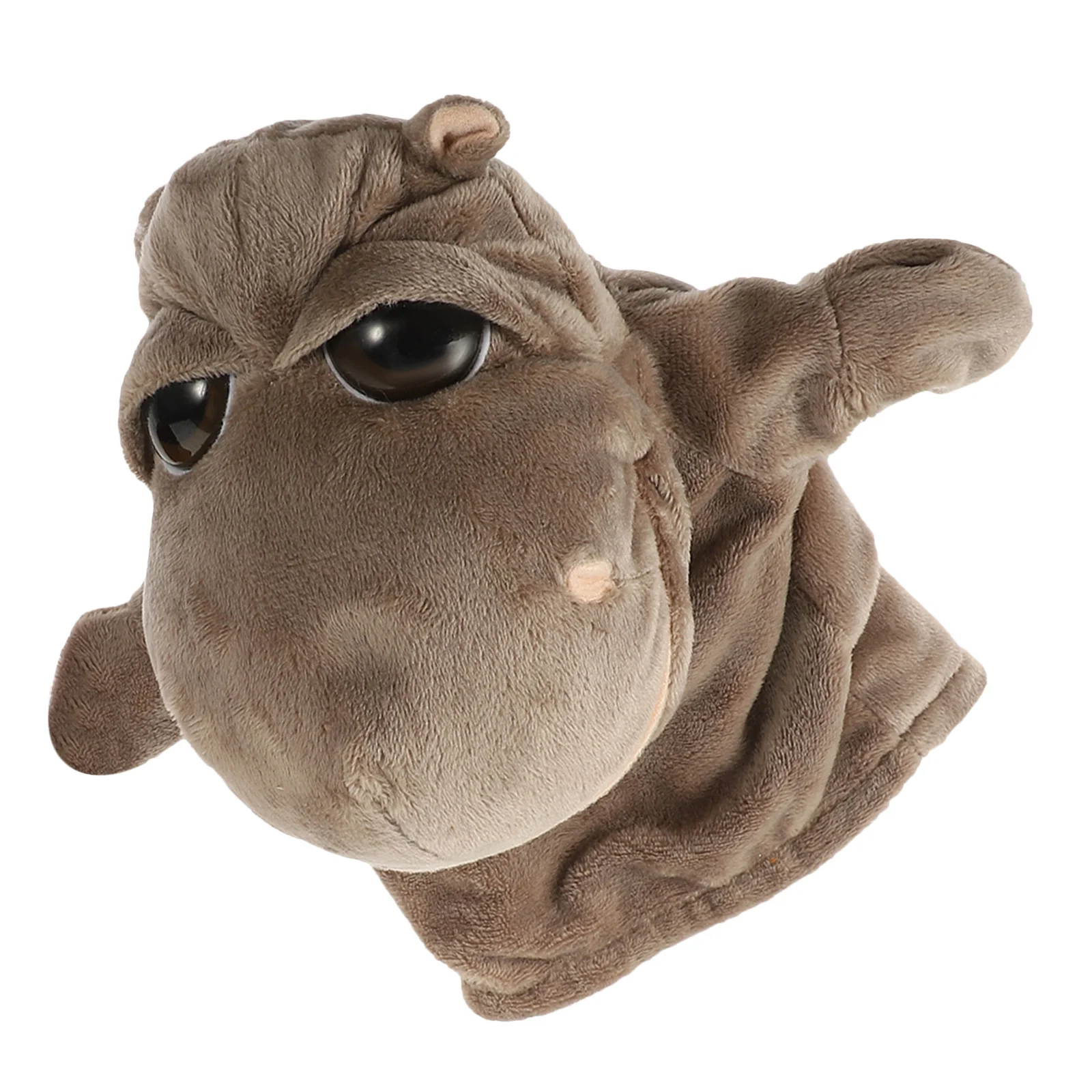 หุ่นมือฮิปโป สีน้ำตาลอ่อน ตุ๊กตาสัตว์นุ่ม ของเล่นเสริมพัฒนาการสำหรับเด็ก เล่นบทบาทสมมติ เสริมสร้างความสัมพันธ์ โชว์เกม