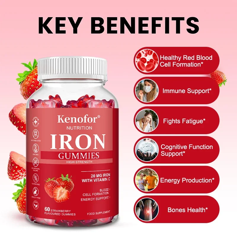 

Iron Gummies - Rich in Vitamin C, They Help Boost Immunity, Promote Red Blood Cell Production, and Support Digestive Health