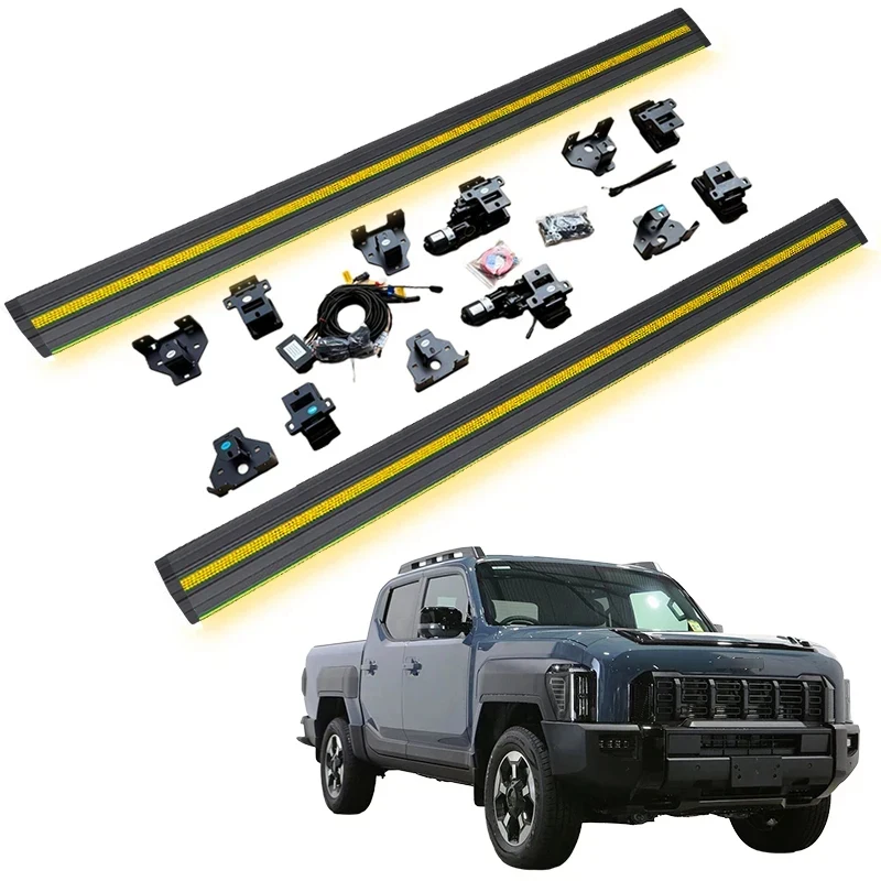 

Электрические выдвижные подножки с неоновой LED-подсветкой для Kia Tasman 2025+ Противоскользящие, усиленные