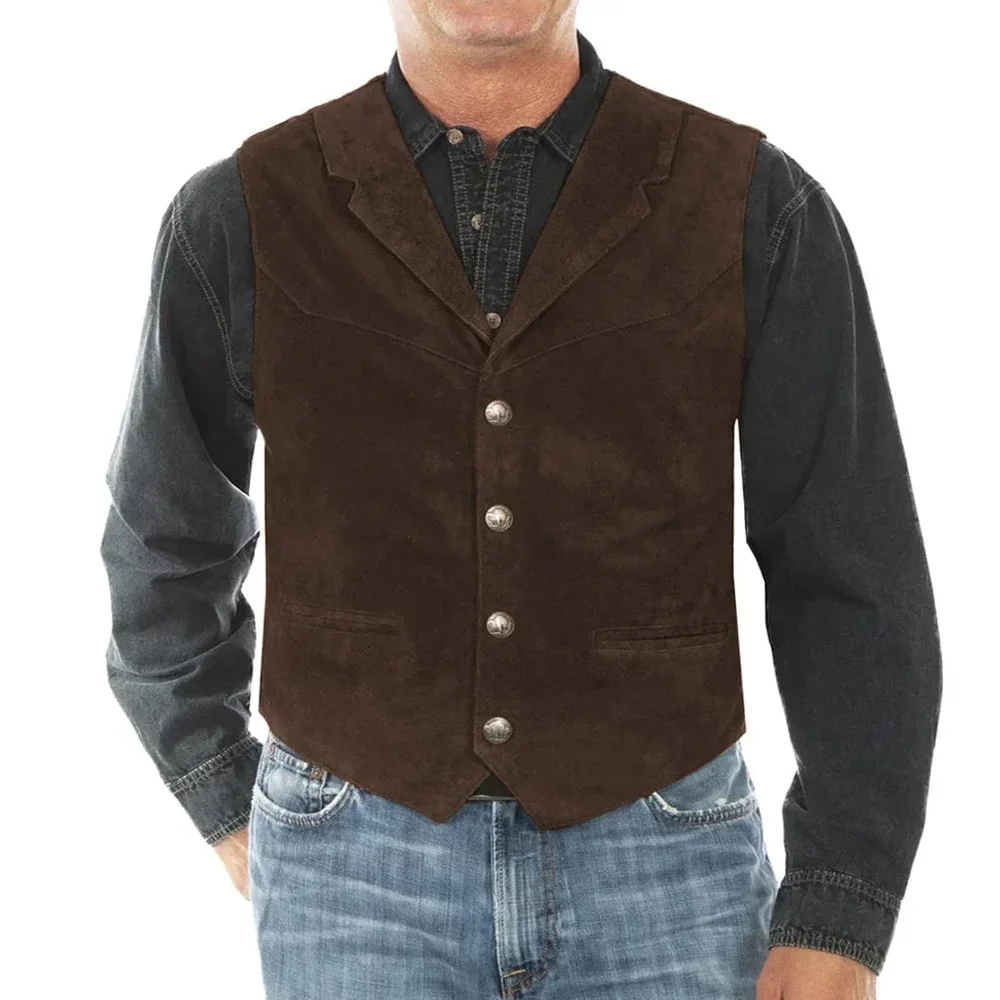 

Мужской замшевый жилет с зубчатыми лацканами, однобортный кофейный цвет, мужская одежда для взрослых, куртка без рукавов, жилеты chaleco