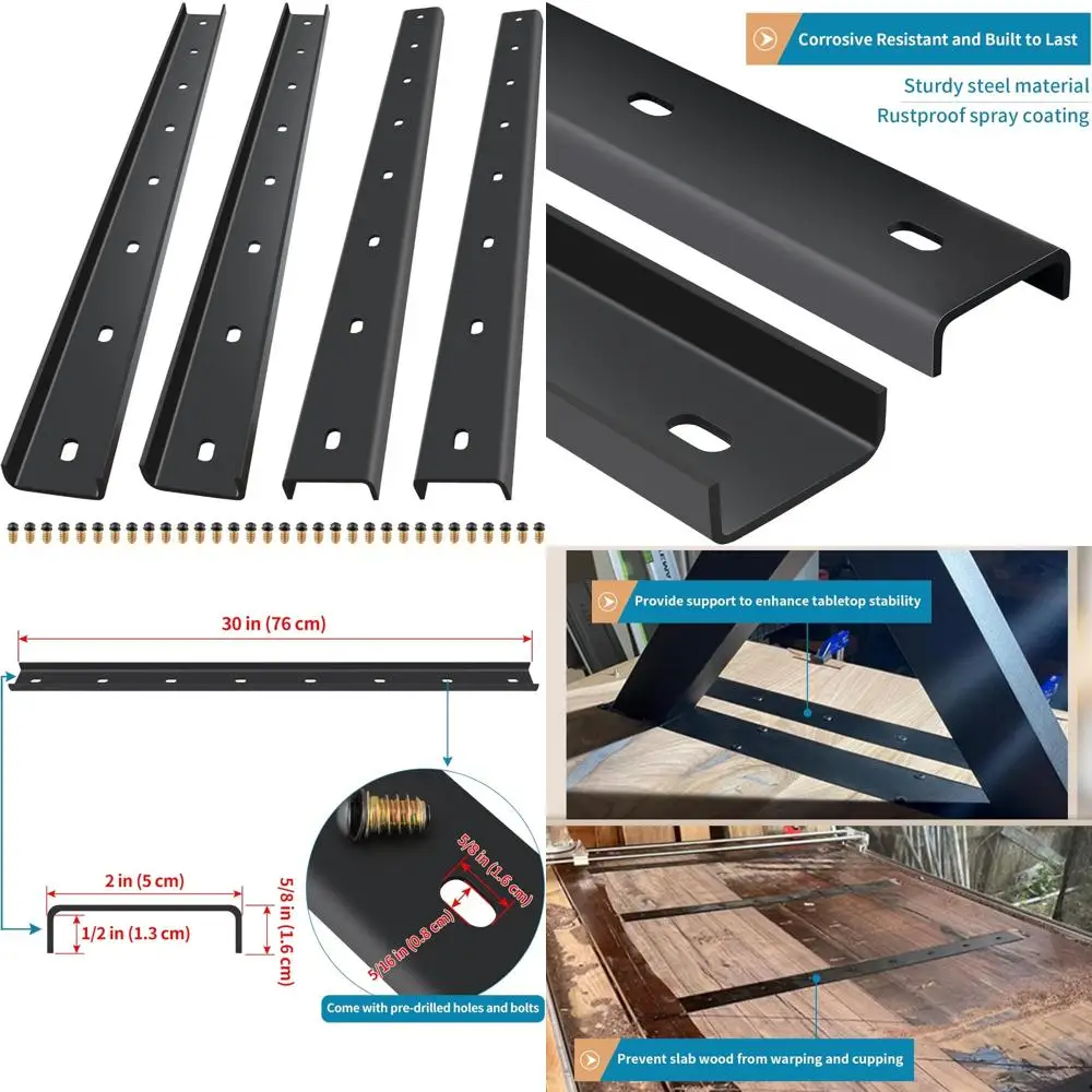 

Live Edge Table Support Kit: 4 Pack C-Channel Steel with Bolts, 30 Long, 1/2 Leg Bracing, Hidden Brackets for Slab Furniture
