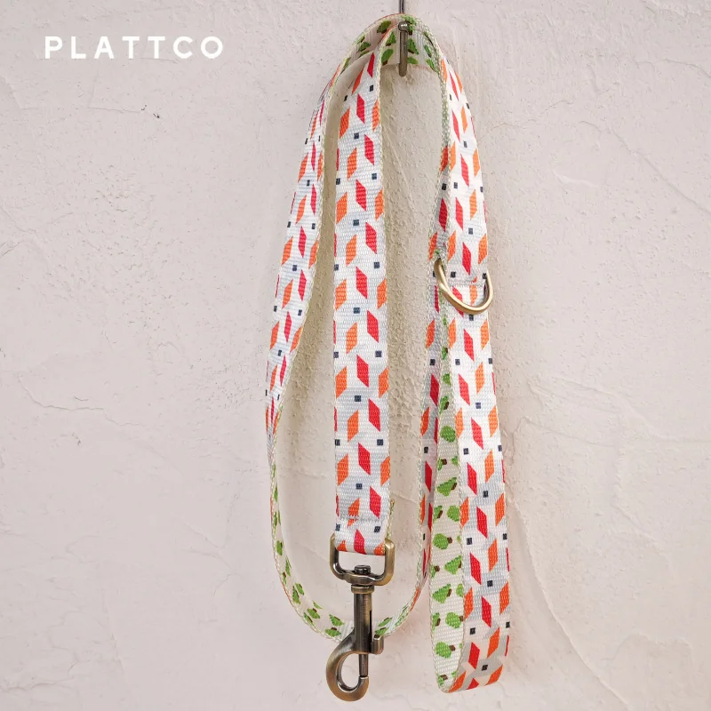 PLATTCO unique design dog leash print WHTTE VILLAGE with high-quality bronze buckle size 5 PDL330Br