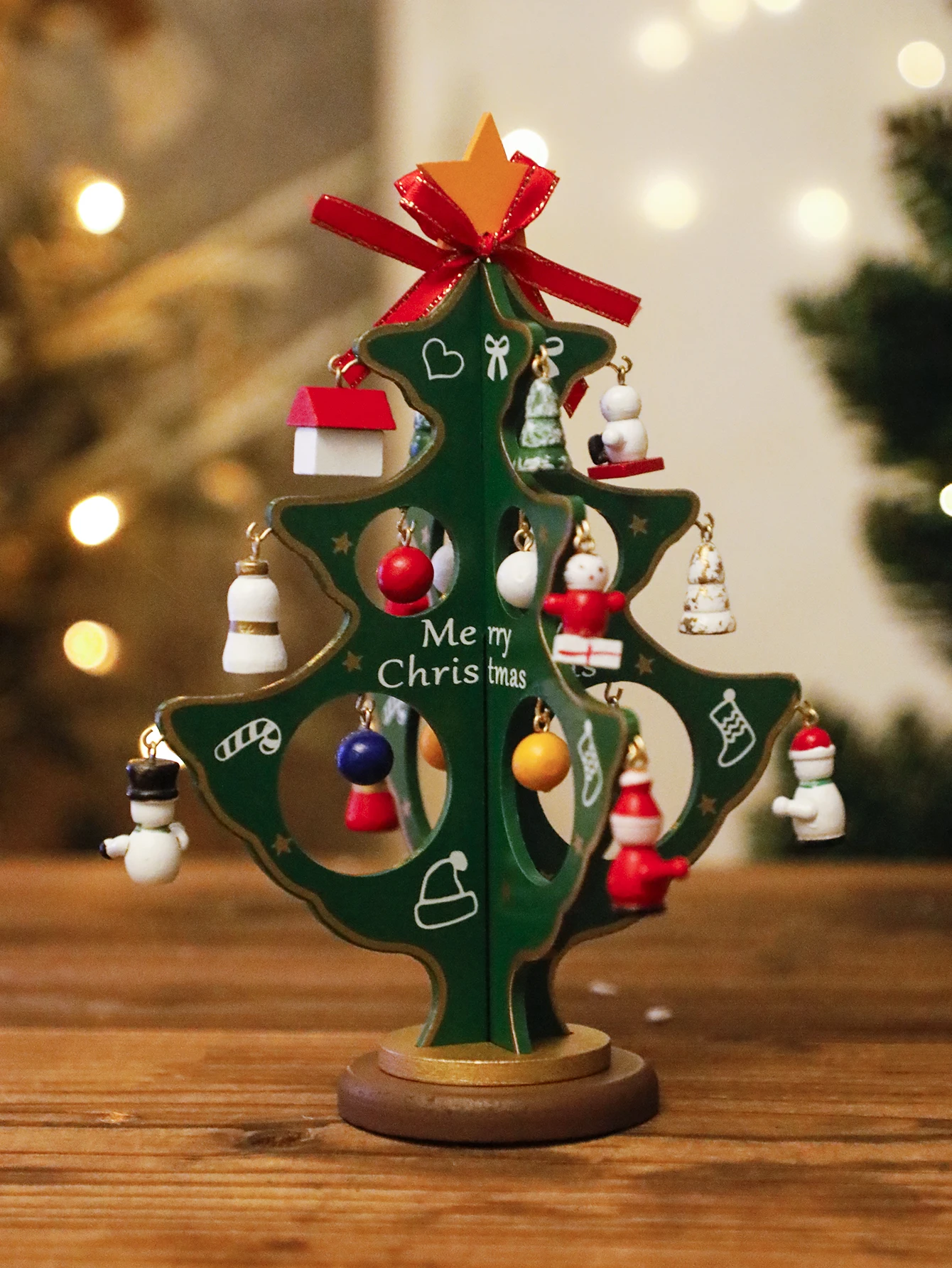 

Hand Wooden Green Christmas Tree Ornament Decorations Festive Tabletop Holiday Decor Table Centerpiece Christmas Supplies Gift