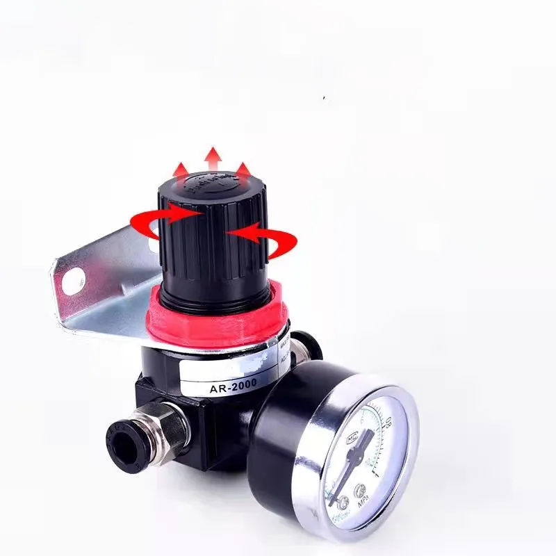 AR2000 G1/4'' Pneumatic Mini Air Pressure Relief Control Compressor Regulator Treatment Units Valve with Gauge 4MM-16MM Fitting