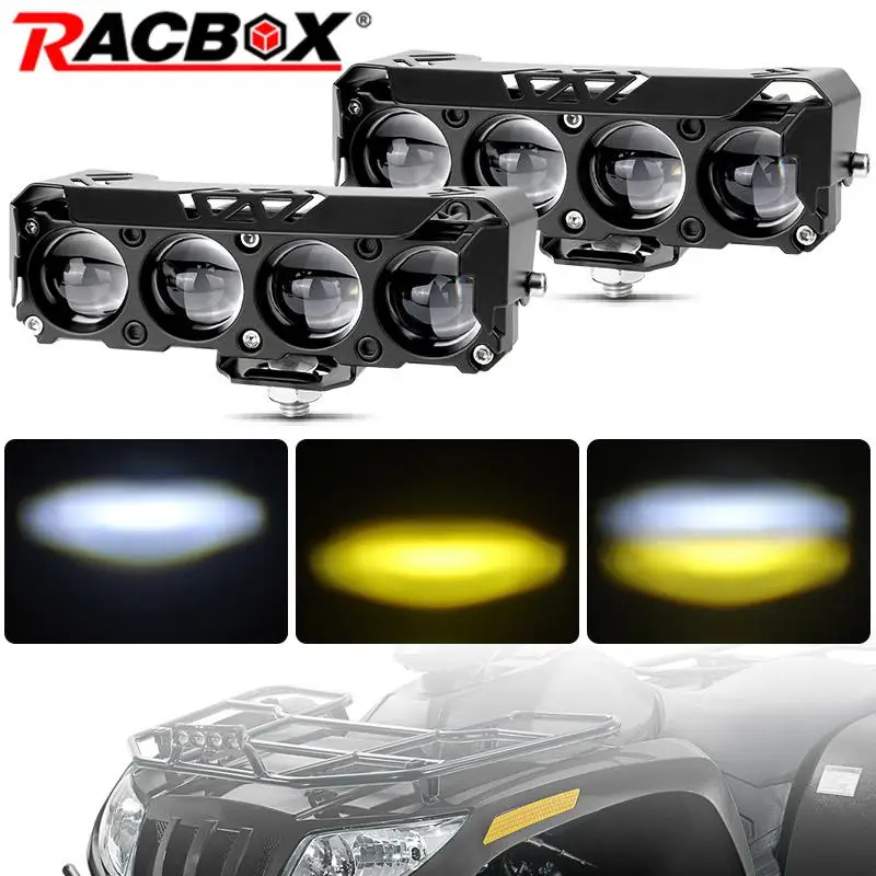 Motorcycle LED Spotlight 4 Lenses Auxiliary Headlight Lamp White Yellow High Low Light Fog Lamp For Yamaha Suzuki Kawasaki Honda