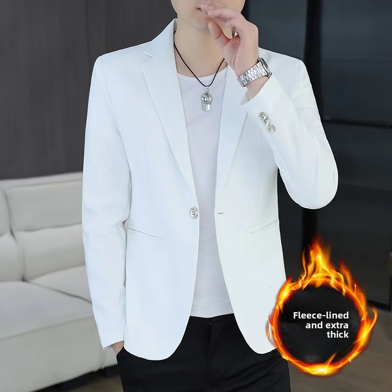 

Men's Fce Lined Thiened Autumn Winter Suit Jaet Slim Fit Sli Briti Sle Versatile Single Breasted Top