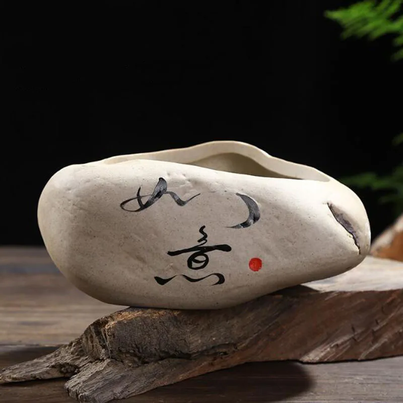 Chinese Style Retro Coarse Pottery Breathable Vase Green Plant Pot Flowerpot Desktop Ornaments Home Garden Decor