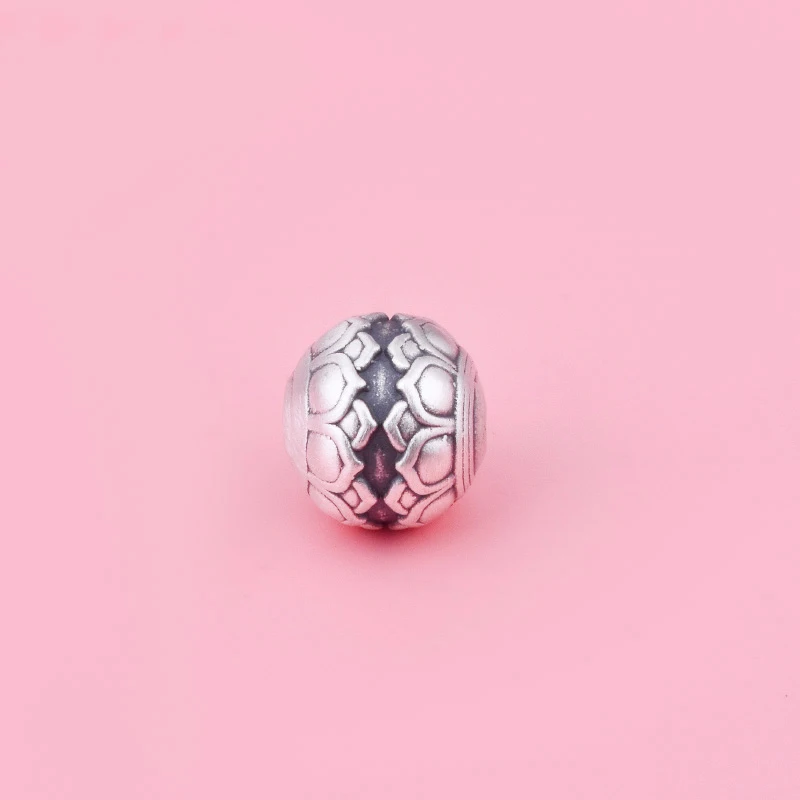 Foot silver 999 separated bead 3D hard silver three-dimensional pattern loose bead round bead diy hand-woven rope beading