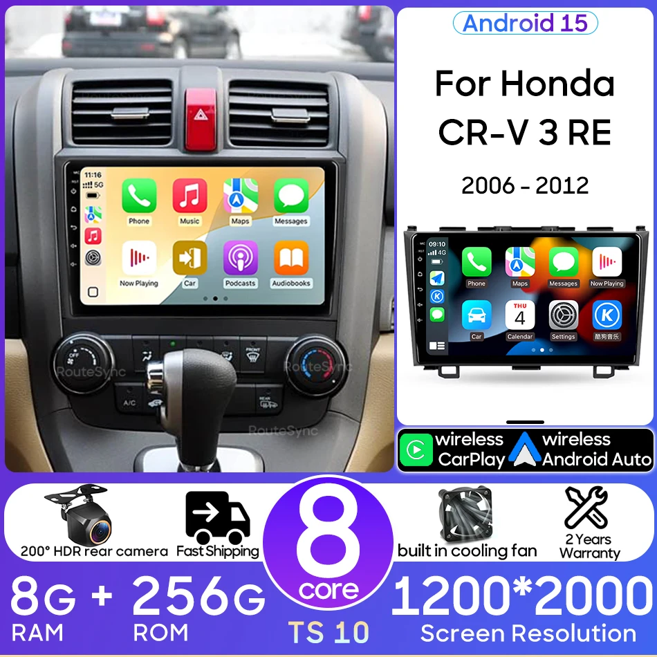 

for Honda CRV CR-V 3 RE 2006 - 2012 Audio Screen CarPlay Android 15 Auto Car Radio Multimedia Video Player GPS Navigation 2din