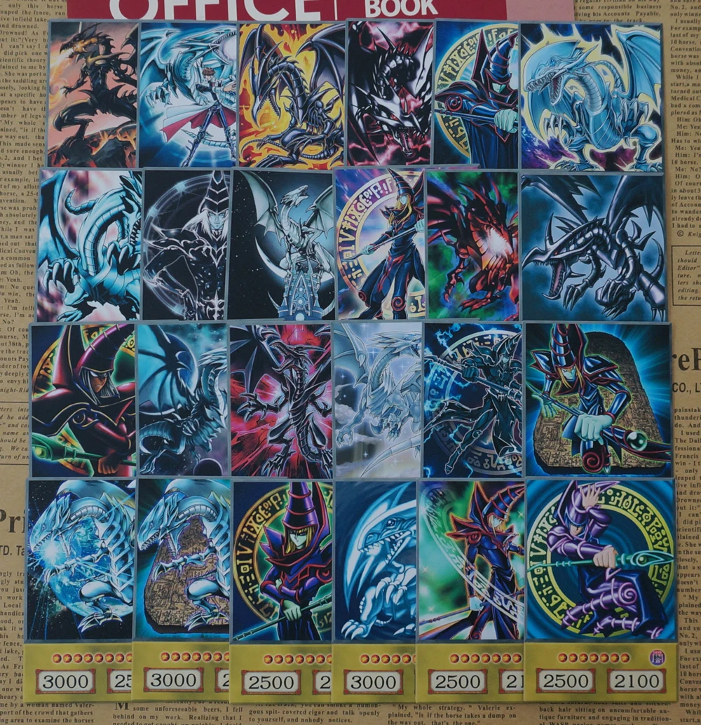 24pcs/set Different Artwork Dark Magician Blue-Eyes White Dragon Red-Eyes Black Dragon Anime Style Orica Collection Paper Cards