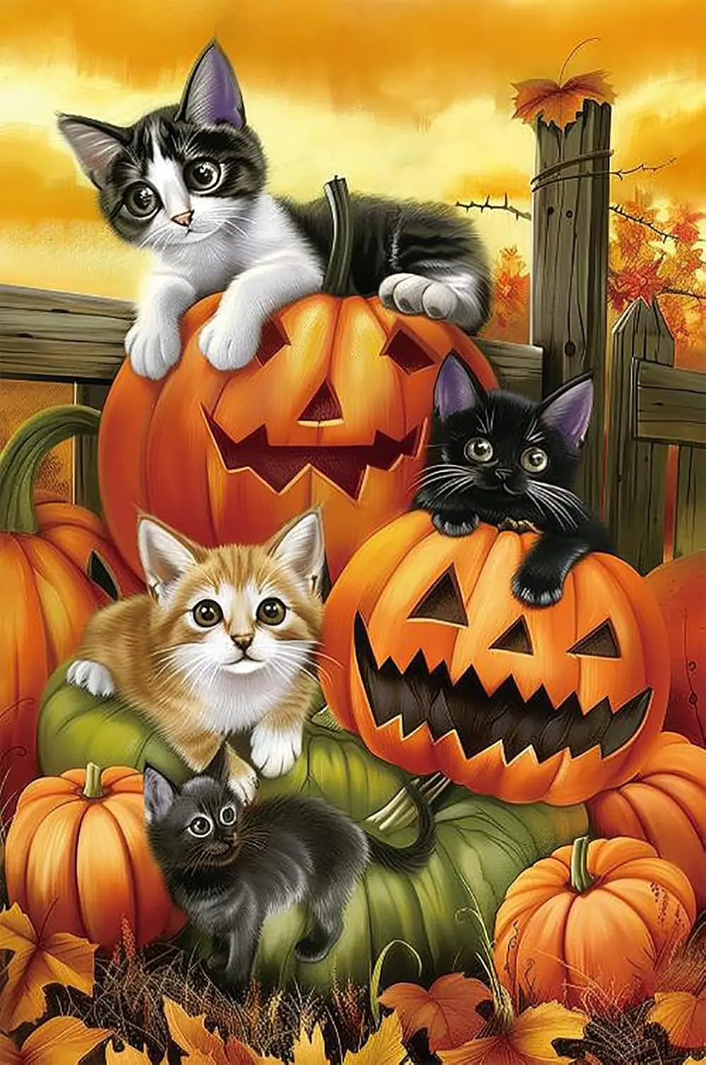 Texupday Halloween Cute Cat Kitten with Spooky Pumpkins Decoration Vertical Fall Harvest Garden Flag Holiday Rustic Party Outdoo