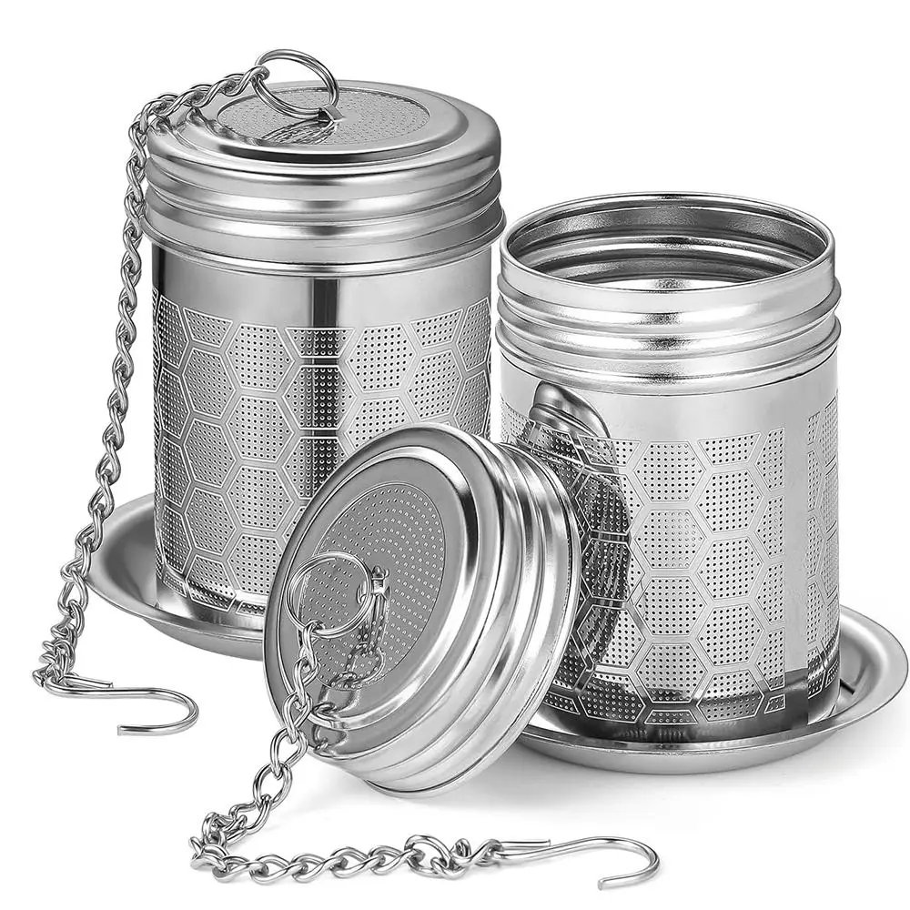 Extra Fine Mesh Loose Tea Infuser 304 Stainless Steel Drip Trays Tea Steeper Rust Proof Threaded Lid Tea Leaf Holder Spices