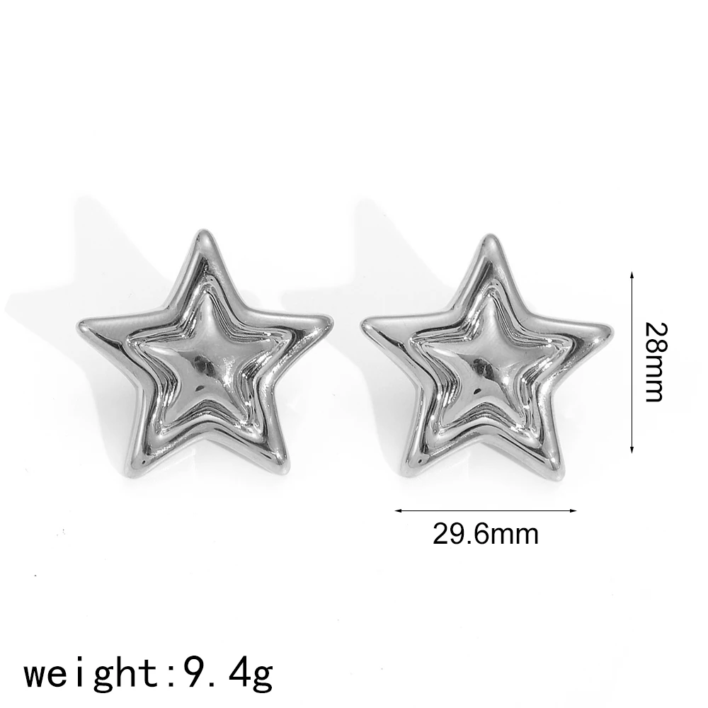 Modische, zarte sternförmige geometrische Ohrringe aus Edelstahl, glatte, hochwertig polierte, wasserdichte Metallschmuckstücke. – Detail 6
