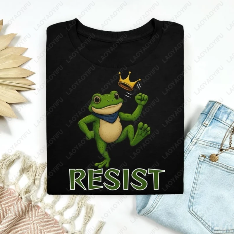 Funny Resist Frog Men Women Shirt No Kings Equality Protest Art Activist Toad Retro Cotton Tops Portland Freedom Statement Tees
