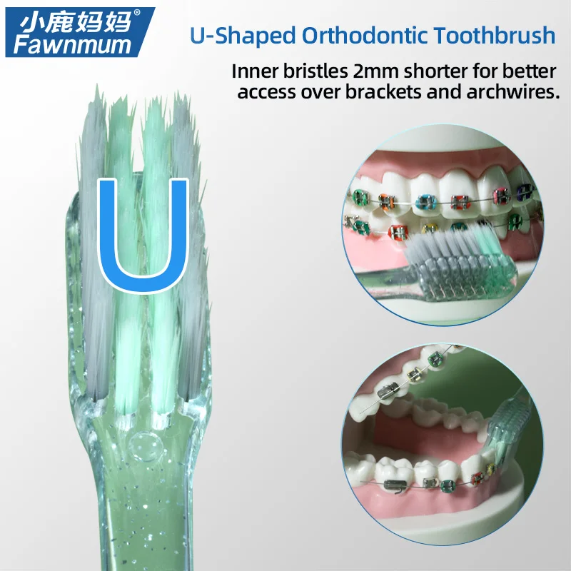 Fawnmum Orthodontic Toothbrush Dental Cleaning Silicon Tooth Brush Soft Bristles Toothbrushes Interdental Brushes Brace Clean