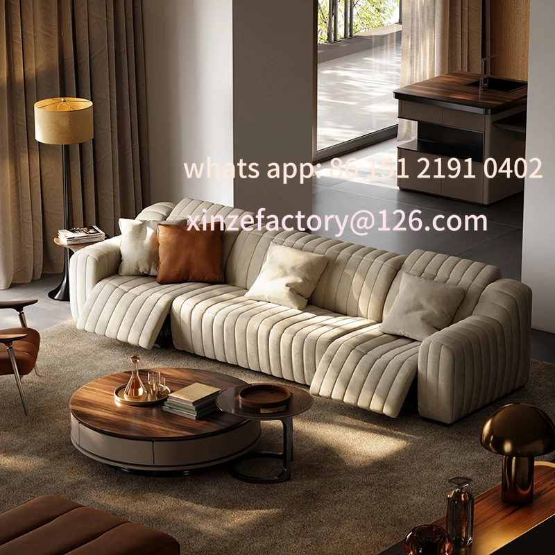 

Customizable living room horizontal hall fabric sofa electric function straight row sofa