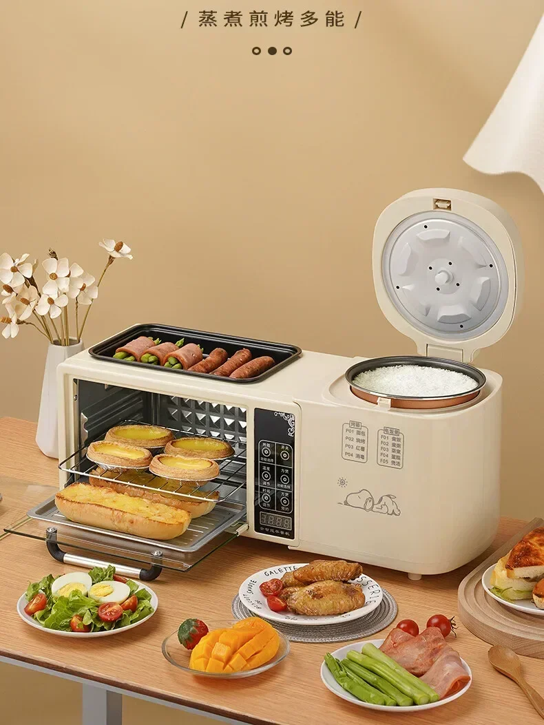 Multi-function Breakfast Machine, 4-in-1 Frying Hot Pot, Electric Oven, Household Rice Cooker, Toaster, Sandwich Maker