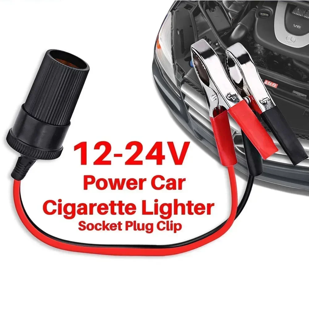 12V 24V Power Car Cigarette Lighter Female To Alligator Clip Extension Connector To Terminal Clip-on Battery Adapter Auto Socket