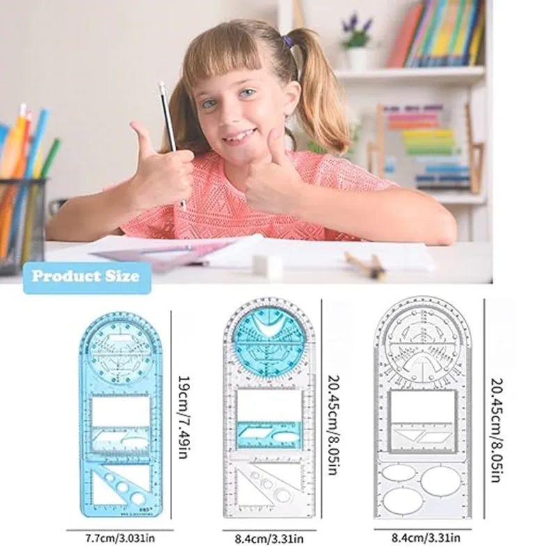 Multifunctional Geometric Rulers Drawing Tools, Creative Arting Craft Draft Template Drawing Measuring Tool for Kids Students O