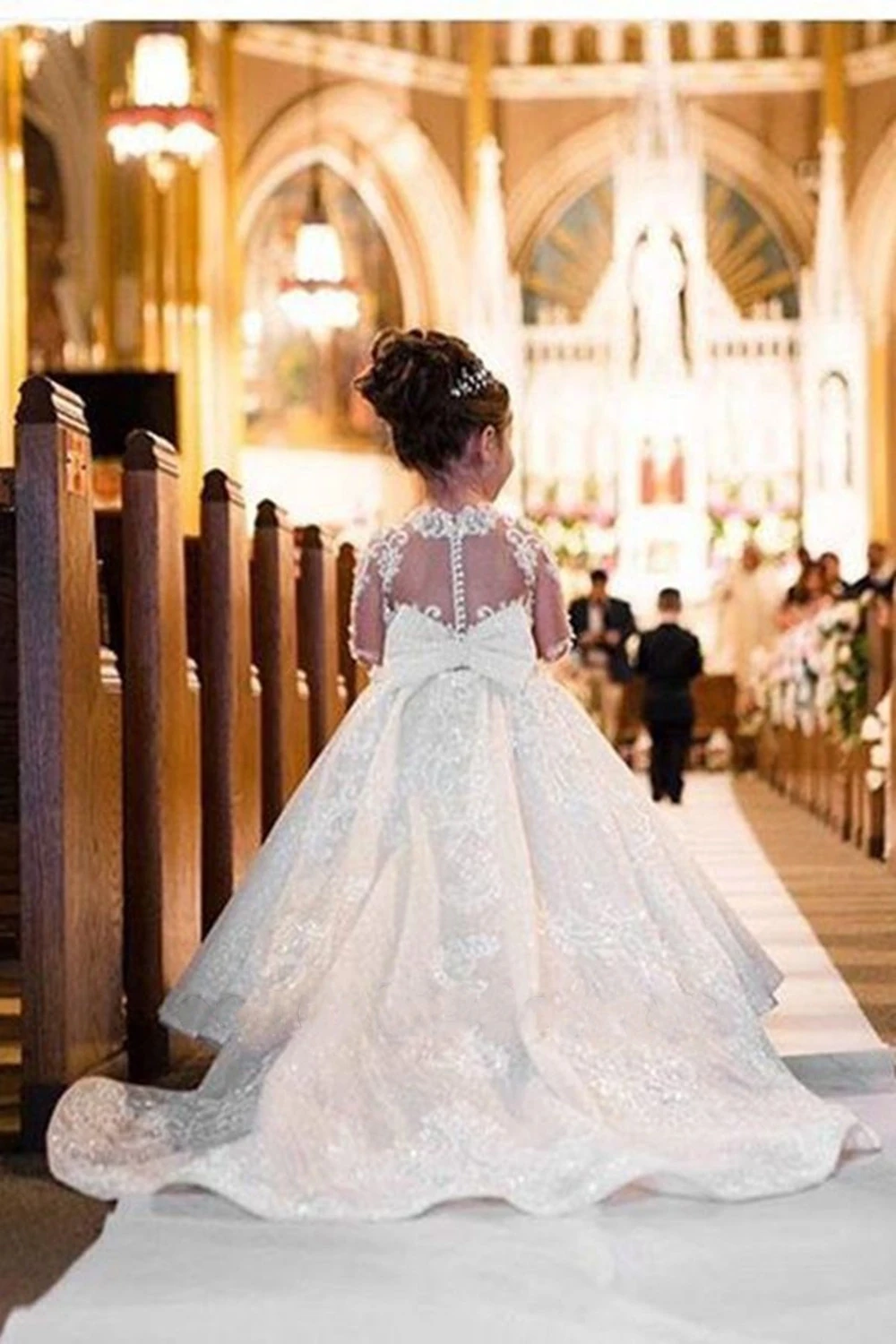 MisShow Princess Lace Flower Girl Dresses Long Sleeves Floor Length Pageant Dresses First Communion Dresses Ball Gowns For Girl image 4