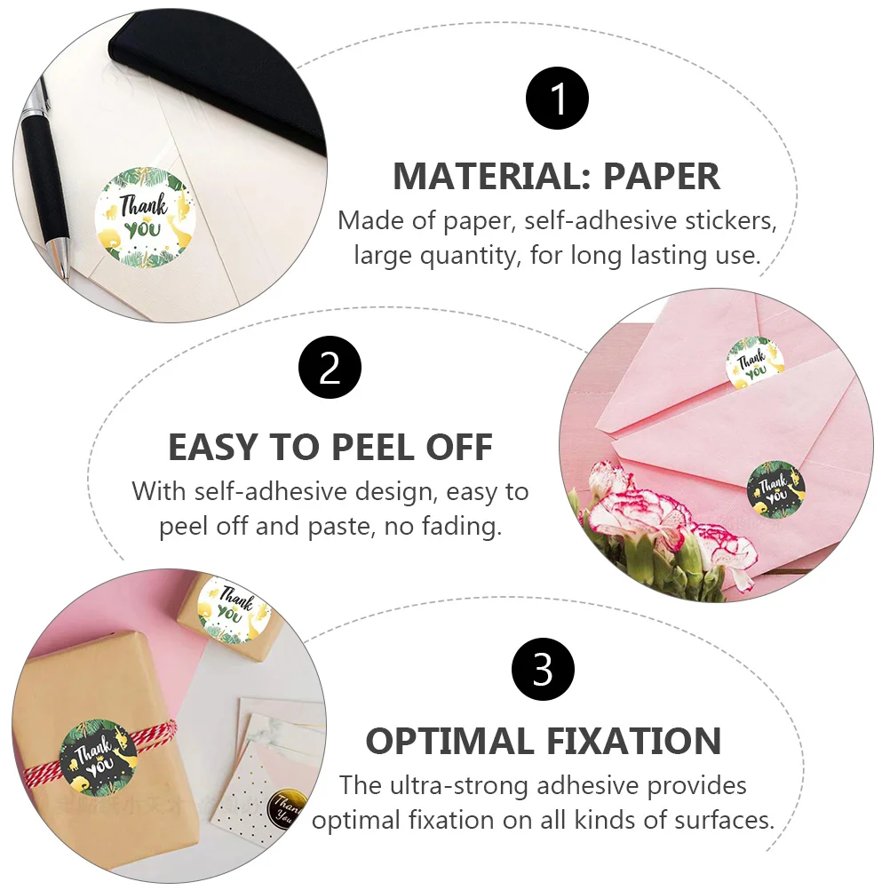 

3 Rolls/1500pcs Letter Decorative Stickers Round Holiday Paper Thank You Sealing