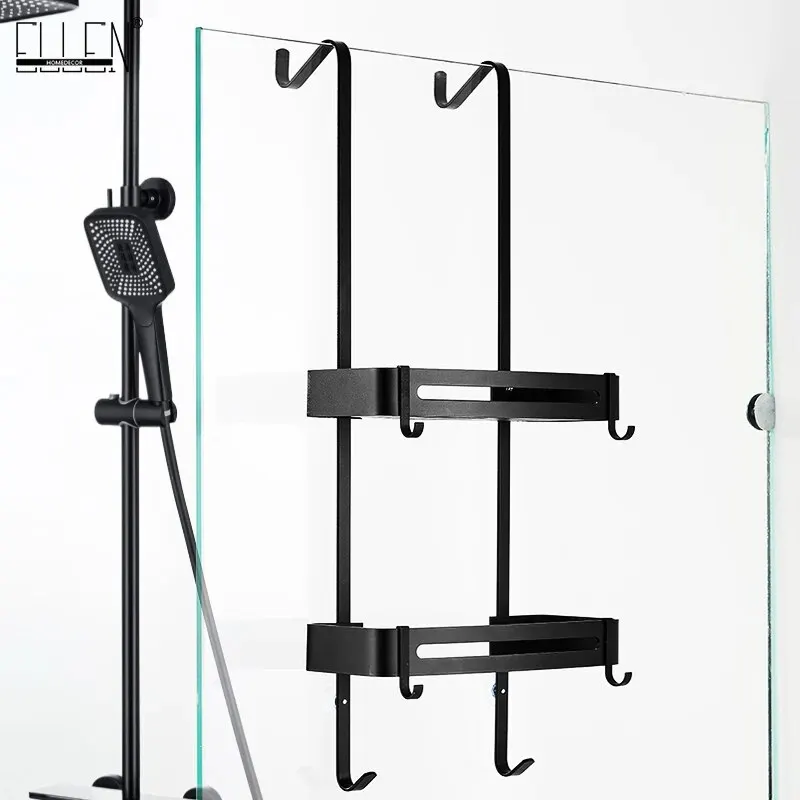 Black Hanging Bath Shelves Bathroom Shelf Organizer Nail-free Shampoo Holder Storage Shelf Rack Bathroom Basket Holder EL5018