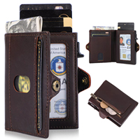 Genuine Leather Wallet For Men Fashion Rfid Blocking Small Slim Men's Purse Pop up ID Credit Card Holder With Zipper Coin Pocket