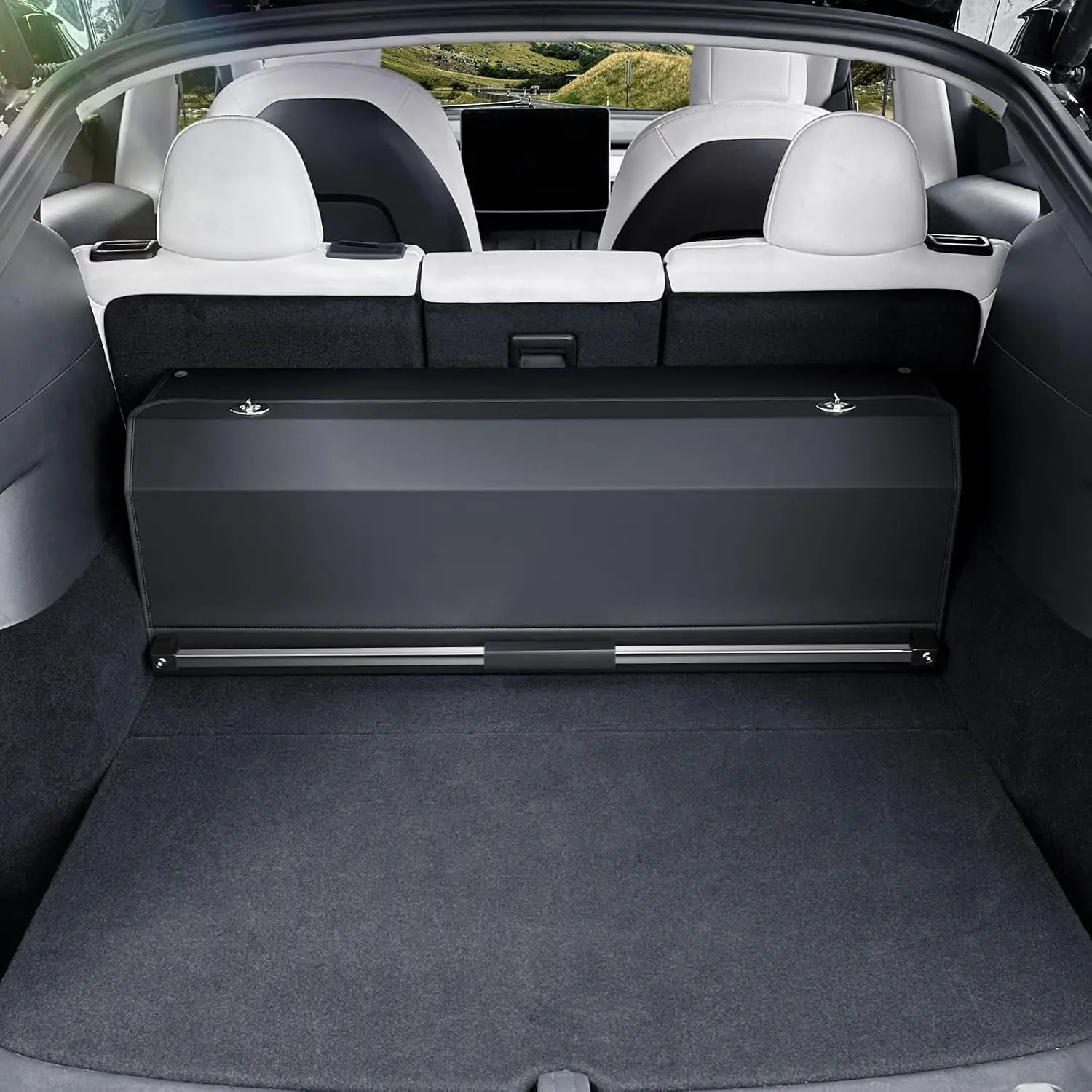 Car Trunk Storage for 5 - Seater, Leather Material, Black Color, With Lid and Push - pull Handle