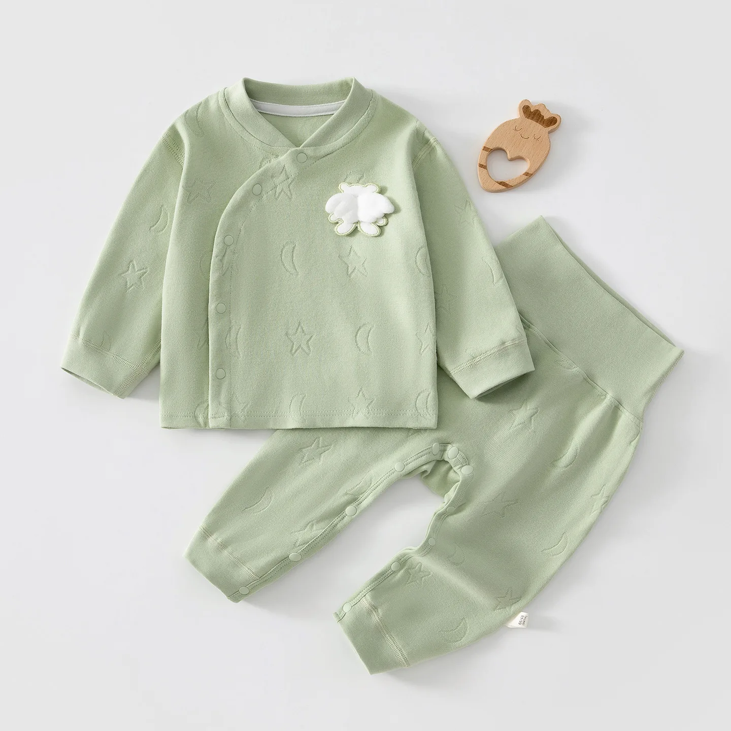 Autumn Newborn Baby Long Sleeved Long Pants 2-piece Set for Boys Solid Color Pajamas Sleeping Pants Baby Girls' Outdoor Clothing