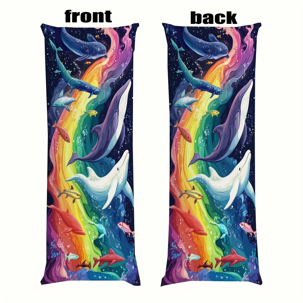 A Long Pillowcase Featuring Rainbow-Colored Ocean Animals, Double-Sided Print, Measuring 20X54 Inches, Suitable for Decorating S