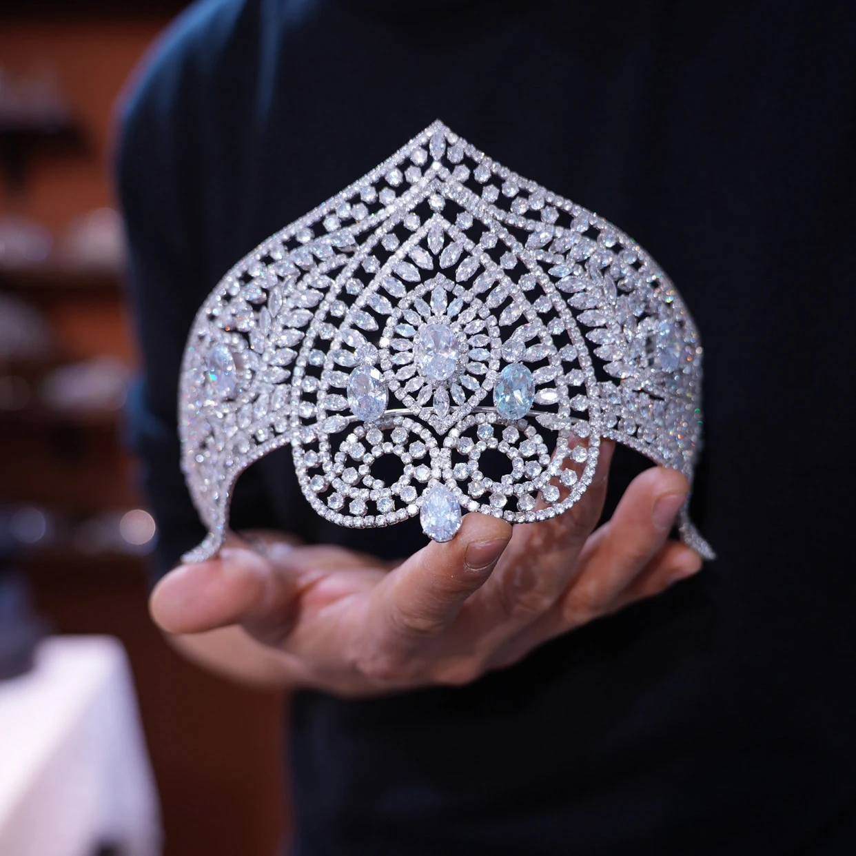 

Большая свадебная корона-тиара «Кристалл Принцессы» в европейском стиле, аксессуар для волос для невест, на дни рождения и вечеринки