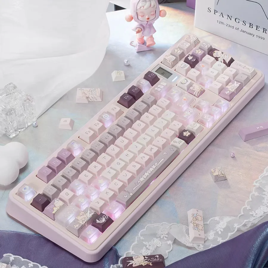 134 key Ins Style Keycaps Cherry Profile PBT Sublimation PC Glitter Transparent Purple Keycap for MX Switche Mechanical Keyboard