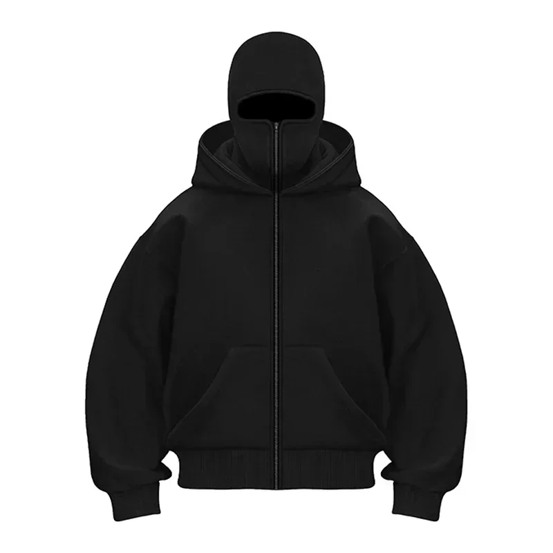 Balaclava Men hero Hoodie Winter Warm Casual Sweatshirt Y2K with Hooded Face Mask Zipper Design Sports Jacket Outdoor Activities