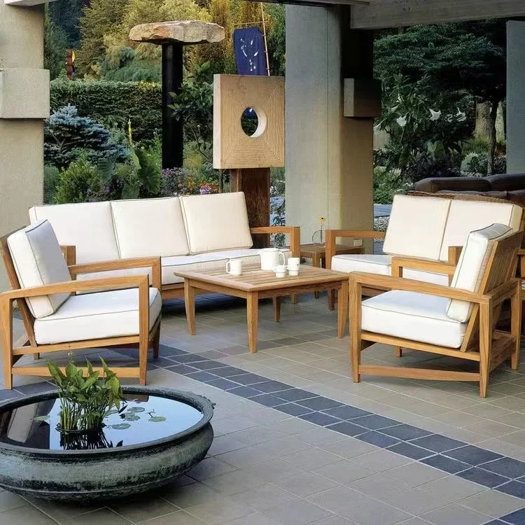 

Factory Price Modern Teak Wood Furniture with Cushions Sofa Set Living Room Patio Hotel Outdoor Garden Sectional Sofa