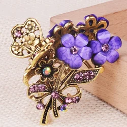 Vintage Crystal Flower Hair Claw Korean Simple Elegant Ponytail Clip Female Ladies Hair Styling Accessories Mother's Day Gifts