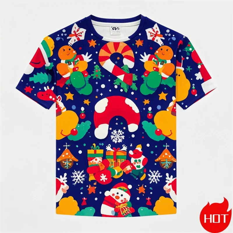 New Fashion 3D Happy Christmas Printing T Shirt For Men Short Sleeve T Shirts Funny Xmas Graphic T-Shirts Y2k Mens Clothing Tees