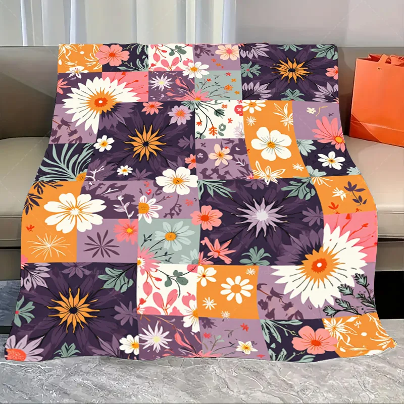 

1 шт. фланелевое одеяло яркое лоскутное одеяло с цветочным принтом для уютного декора гостиной