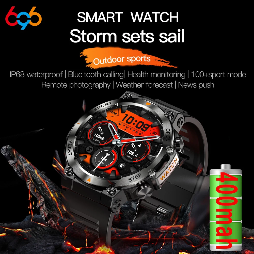 

Модные умные часы с синим зубом для вызова, спортивные мужские часы для спорта на открытом воздухе, часы для здоровья, IP68, водонепроницаемые, 400 мАч, аккумулятор, музыкальные умные часы