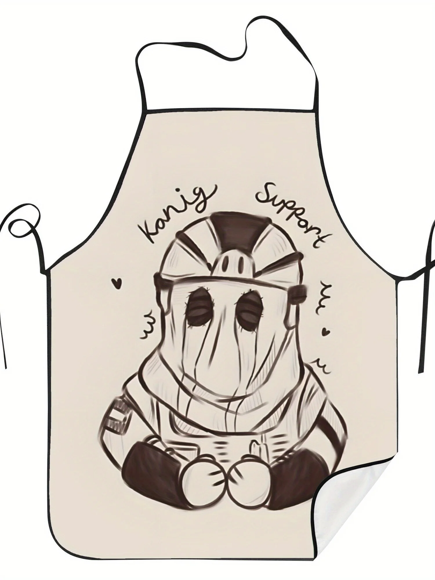 König Superhero Apron – Sketch-Style Masked Character, Beige Background, Polyester, Unisex, No Pocket