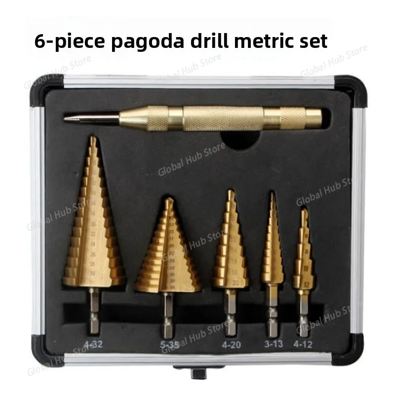 

6-Piece Metric Step Drill Bit Set - HSS Titanium-Plated Step Drill with Hex Shank for Aluminum Drilling & Hole Enlarging