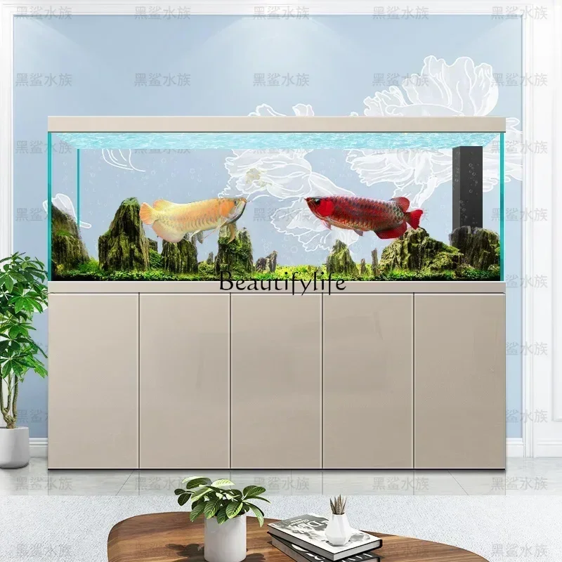 54Large aquarium widened bottom filter ultra-white glass floor cabinet, living room fish tank with cabinet integrated