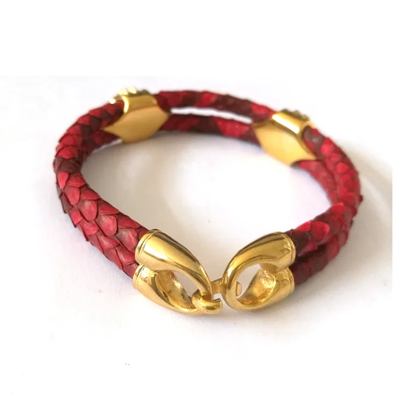 Python Skin Leather Bangle Real Python Skin Leather With Steel CZ Bracelet