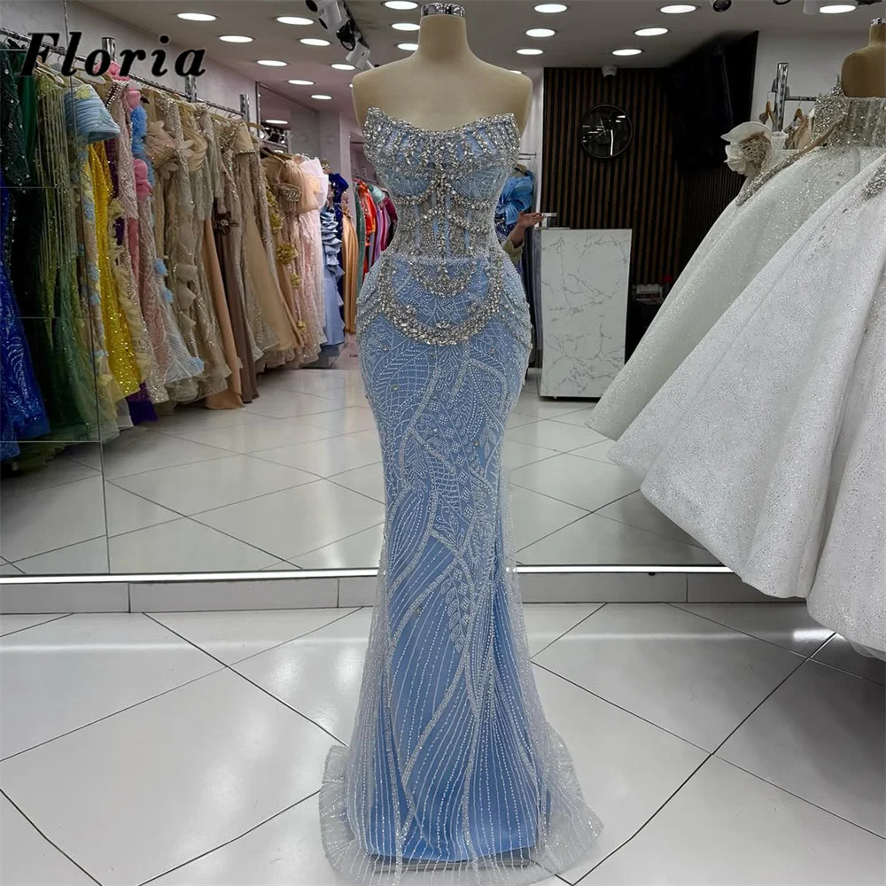 

Небесно-голубые вечерние платья русалки, элегантные 2026, длинное платье для выпускного вечера с бисером в Дубае, обручальные платья по индивидуальному заказу, вечерние халаты Du Soir