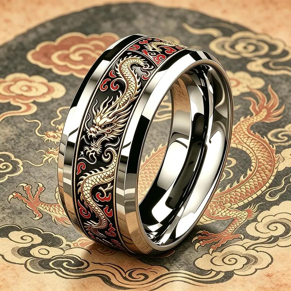 Cooler, imposanter Glücksdrachenring im Retro-Punk-Stil aus Edelstahl für Männer, Rock-Biker-Schmuck, Anillos Hombre – Detail 4